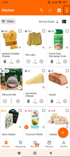 Kitchen page overflow menu icon